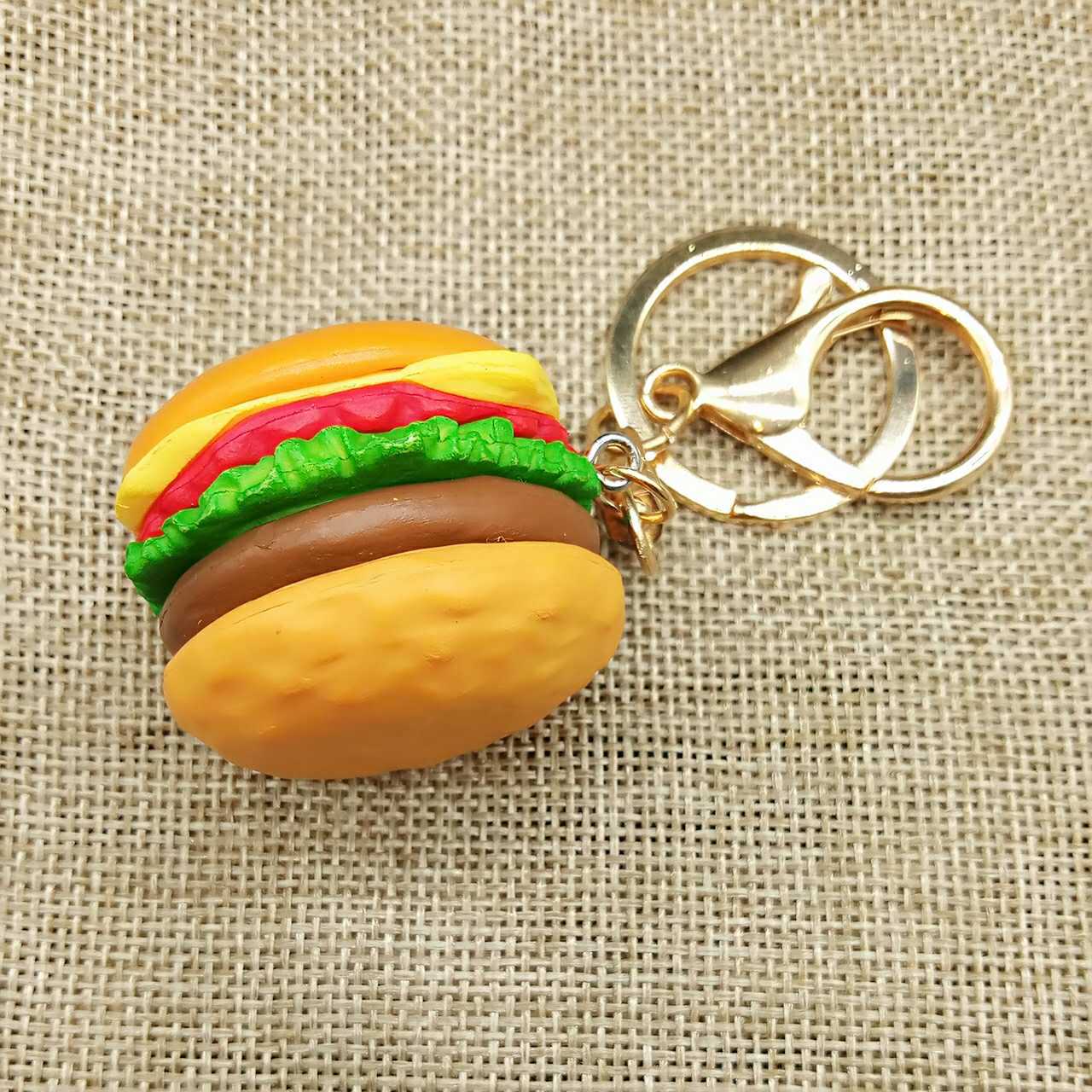 Wholesale Simulation Hamburger Plastic Keychains